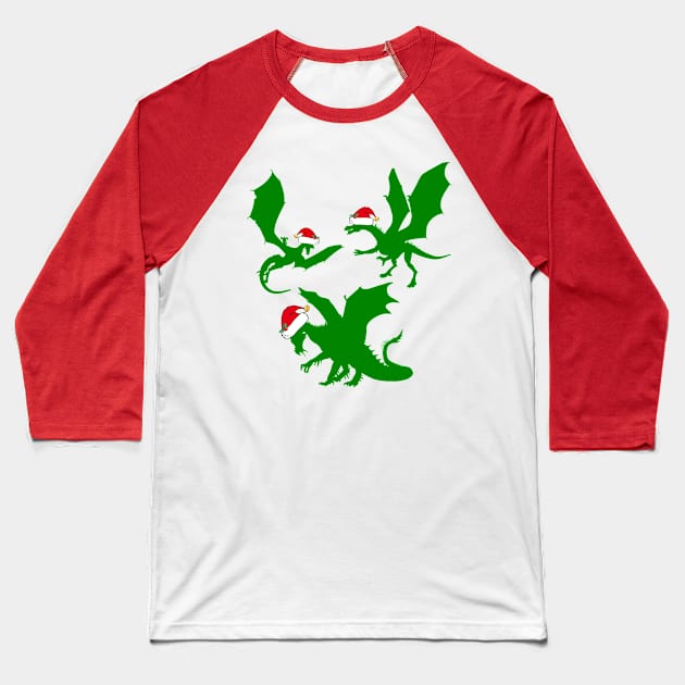 Cool Christmas Dragon Santas Baseball T-Shirt by epiclovedesigns